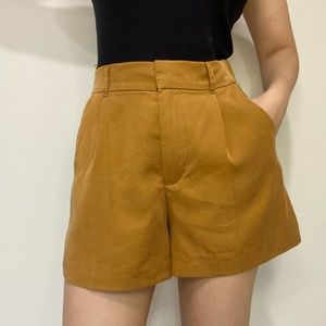 Zara mustard pleated high rise shorts